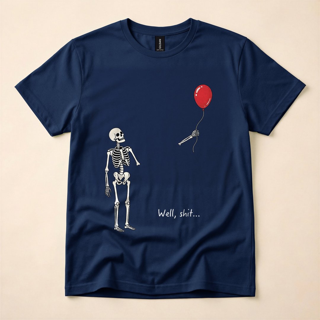 Well Skeleton Losing Its Balloon Gothic Halloween T-Shirt - photo 2
