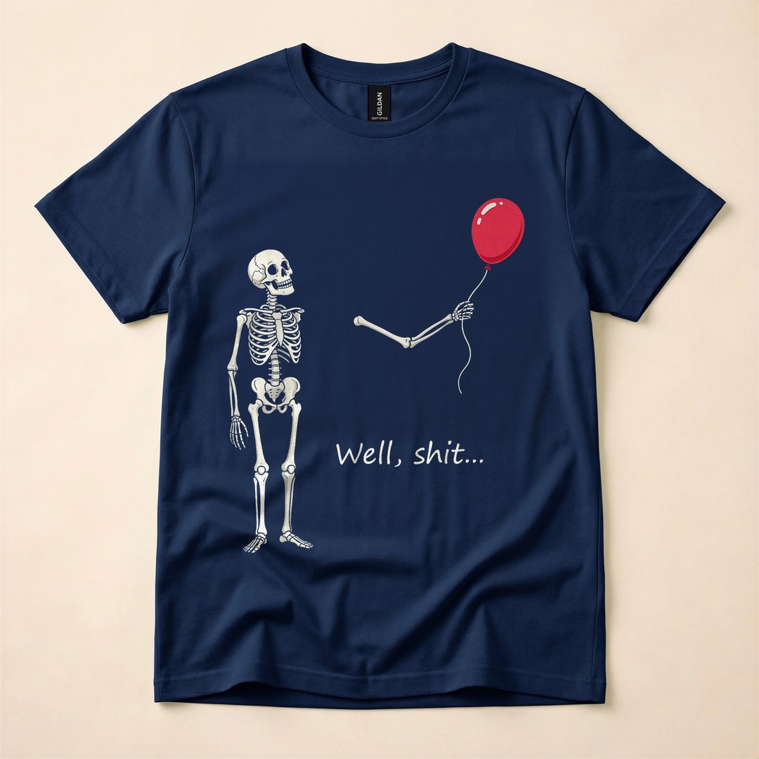 Well Shit Skeleton Lost Its Balloon Funny T-Shirt - photo 2