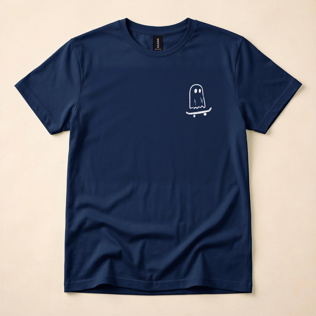 Ghost on a Skateboard Funny Retro Halloween T-Shirt - photo 2