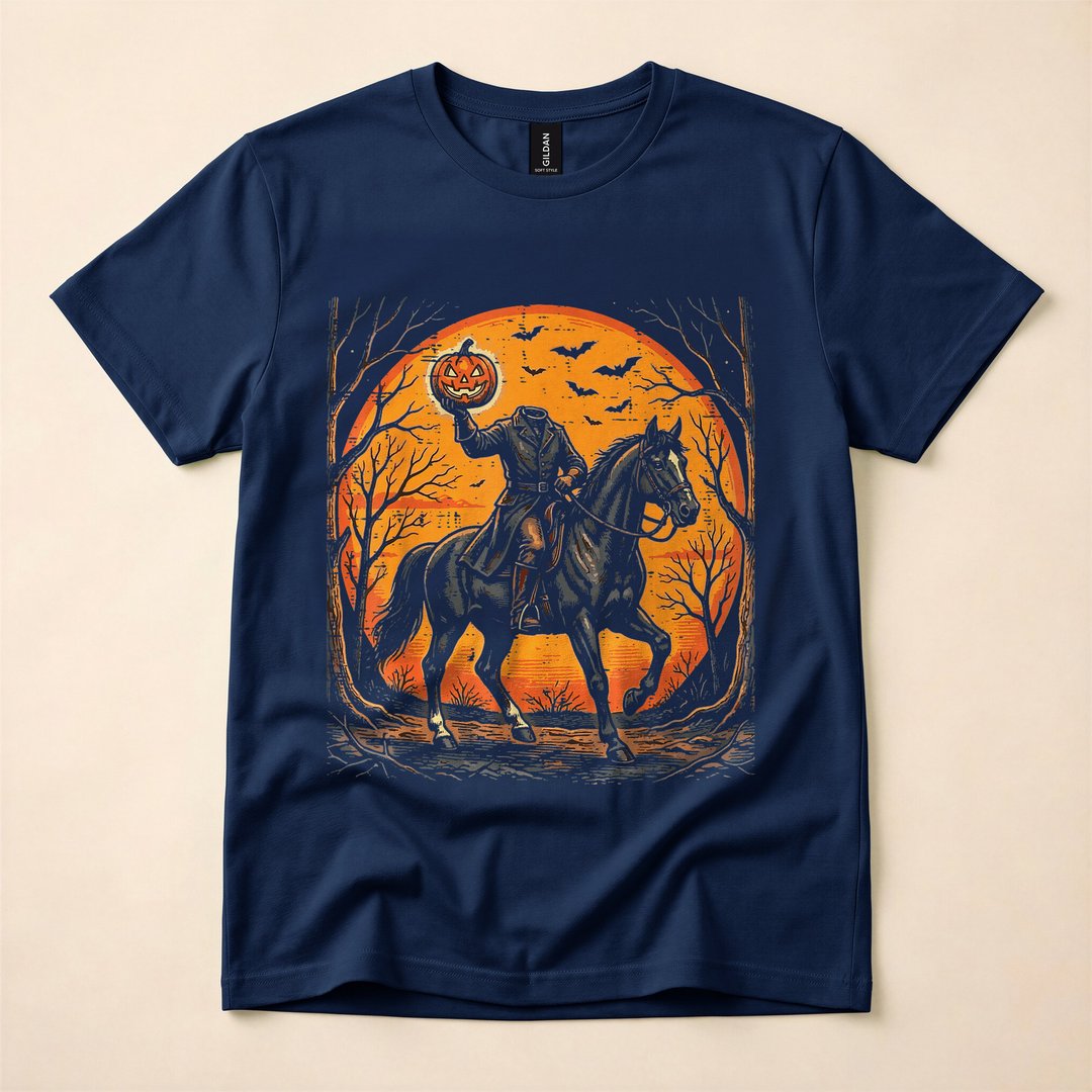 Headless Horseman Pumpkin Rider Halloween T-Shirt - photo 2