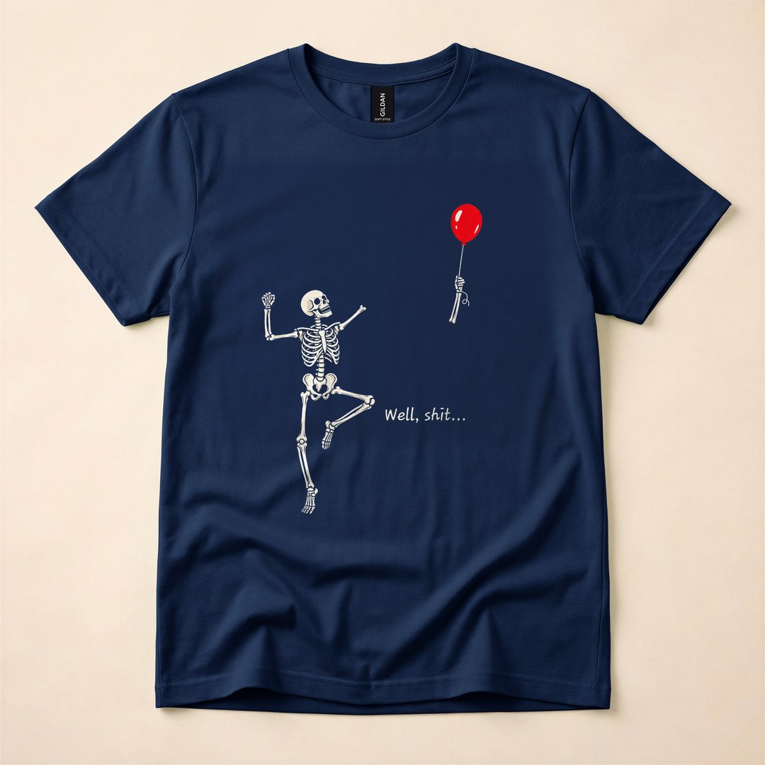 Skeleton Chasing My Lost Balloon Retro Halloween T-Shirt - photo 2