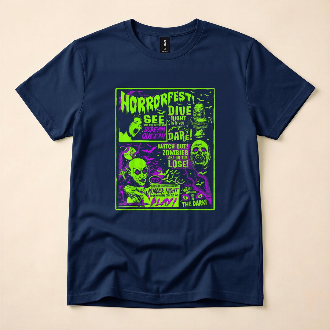 Vintage Horrorfest Retro Movie Poster Halloween T-Shirt - photo 2