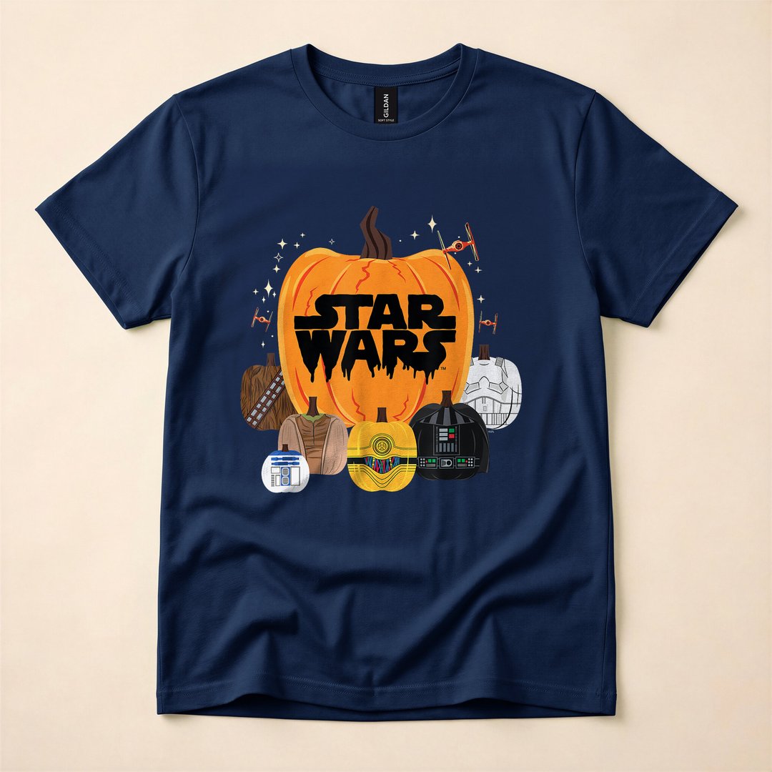 Star Wars Characters Carved Pumpkin Group Halloween T-Shirt - photo 2