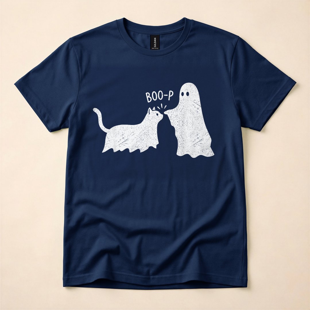 Boo-p Ghost Cat Funny Cat Mom Halloween T-Shirt - photo 2