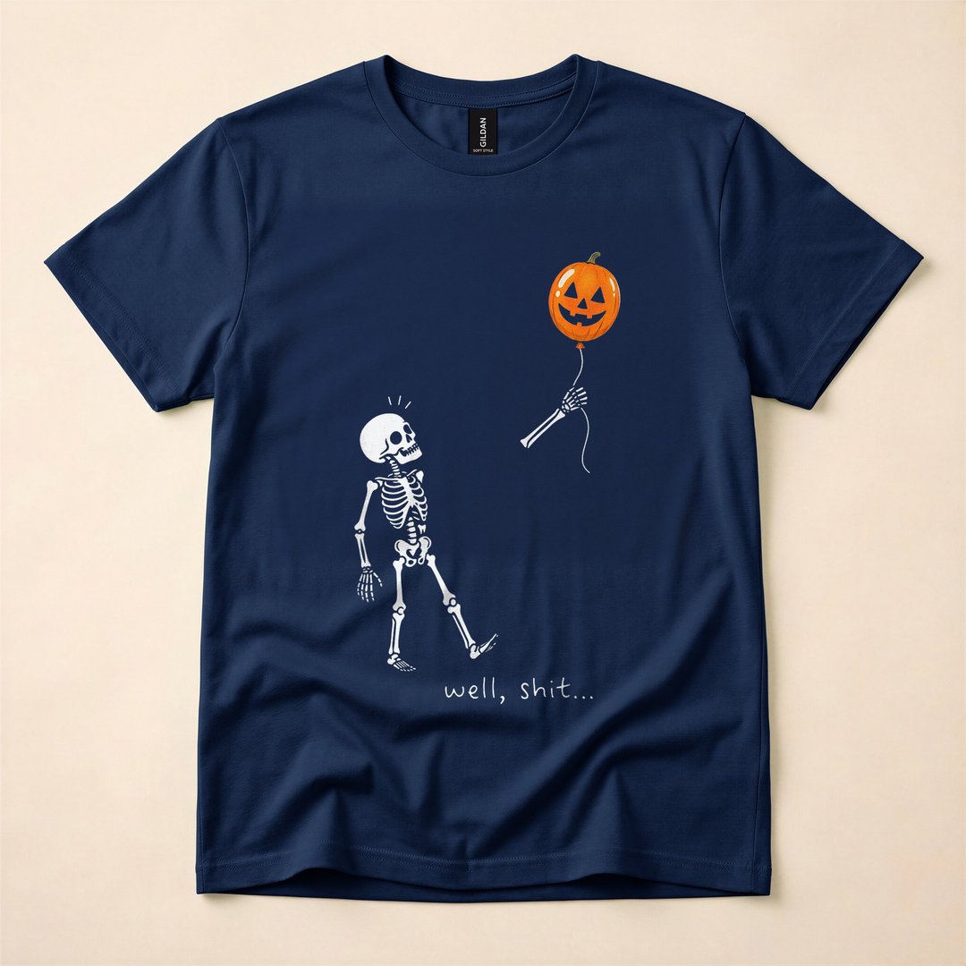 Gothic Skeleton Holding a Pumpkin Balloon Halloween T-Shirt - photo 2