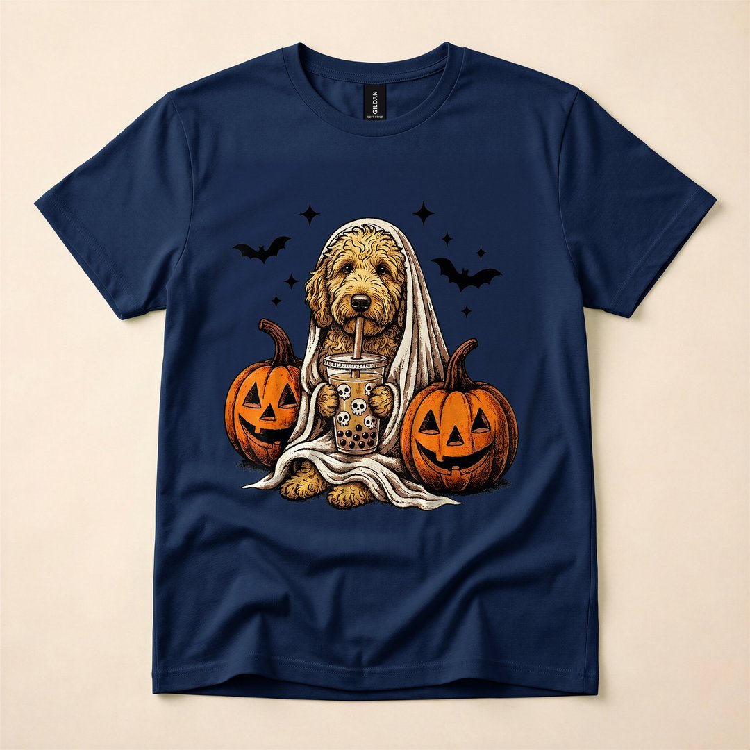 Goldendoodle Ghost and Boba Cute Halloween Dog T-Shirt - photo 2
