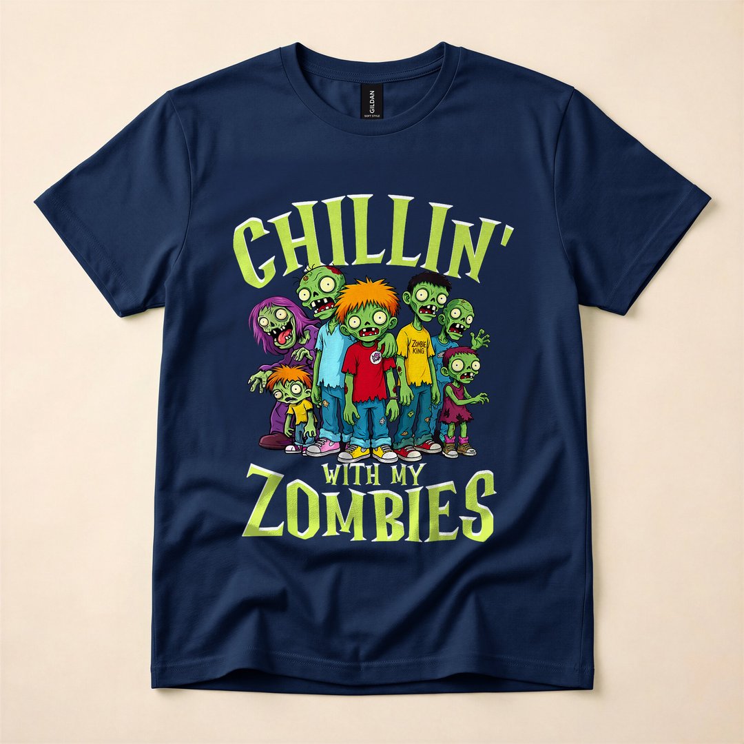 Chillin with My Zombies Funny Halloween Zombie T-Shirt - photo 2