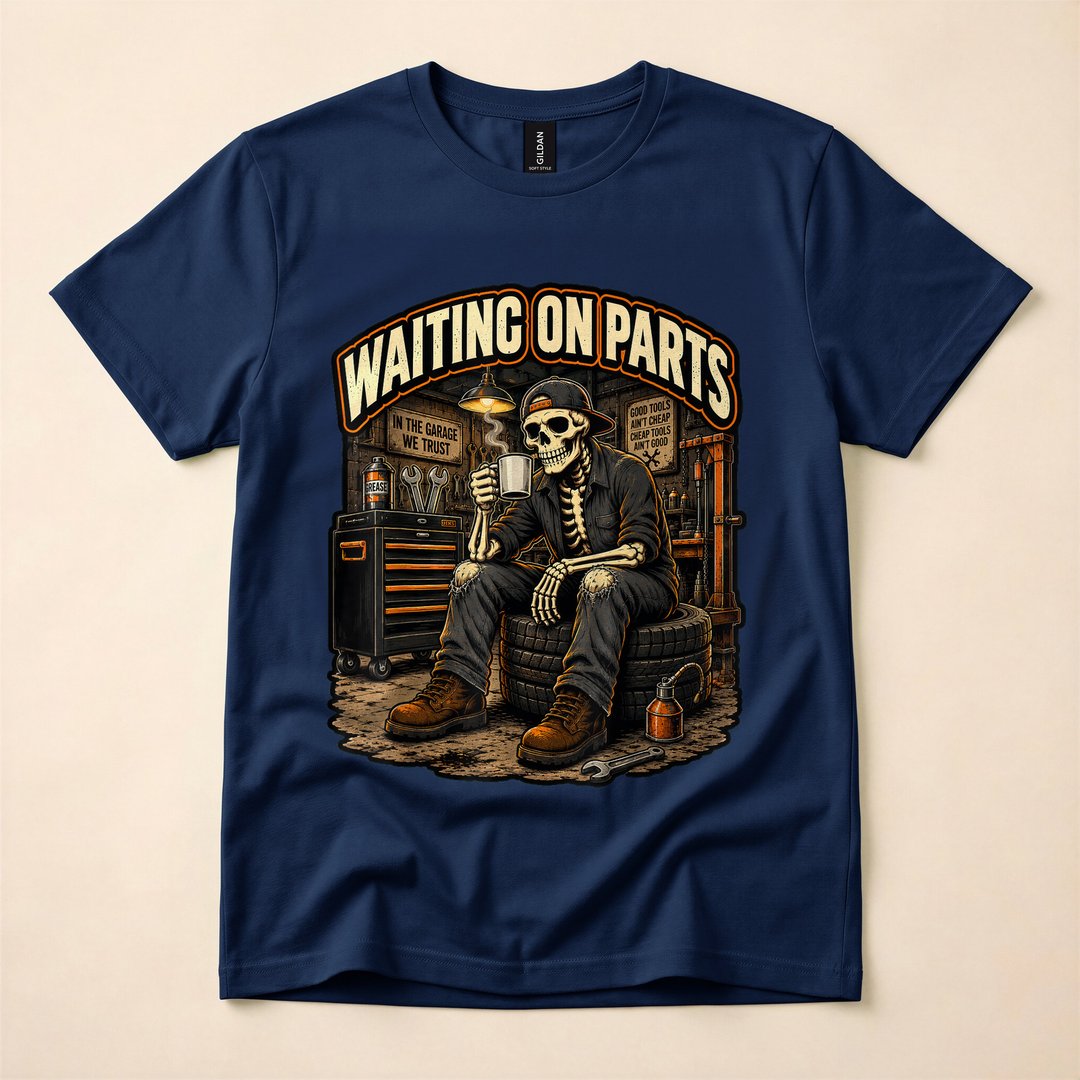 Waiting On Parts Skeleton Mechanic Auto Repair T-Shirt - photo 2