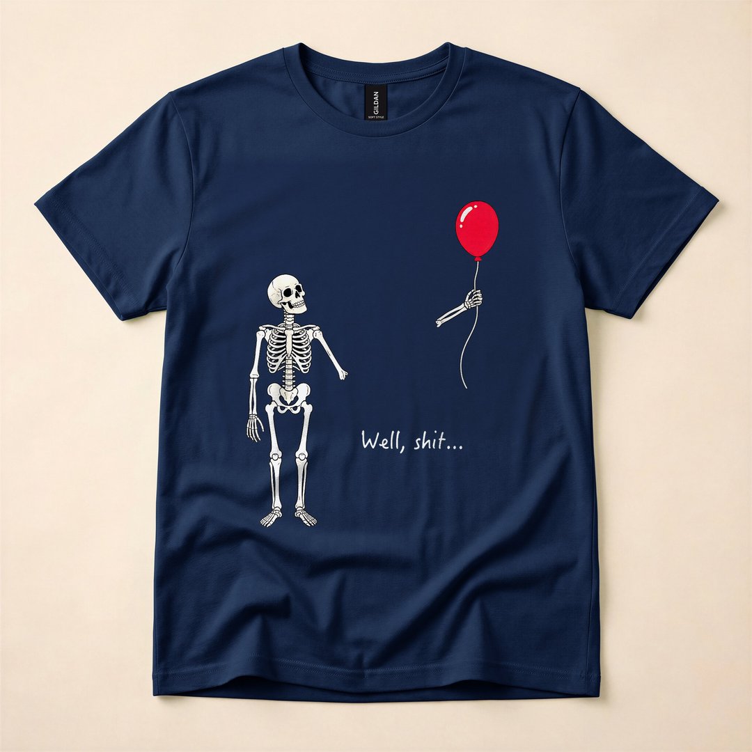 Skeleton Lost Balloon Well Shit Funny Halloween T-Shirt - photo 2