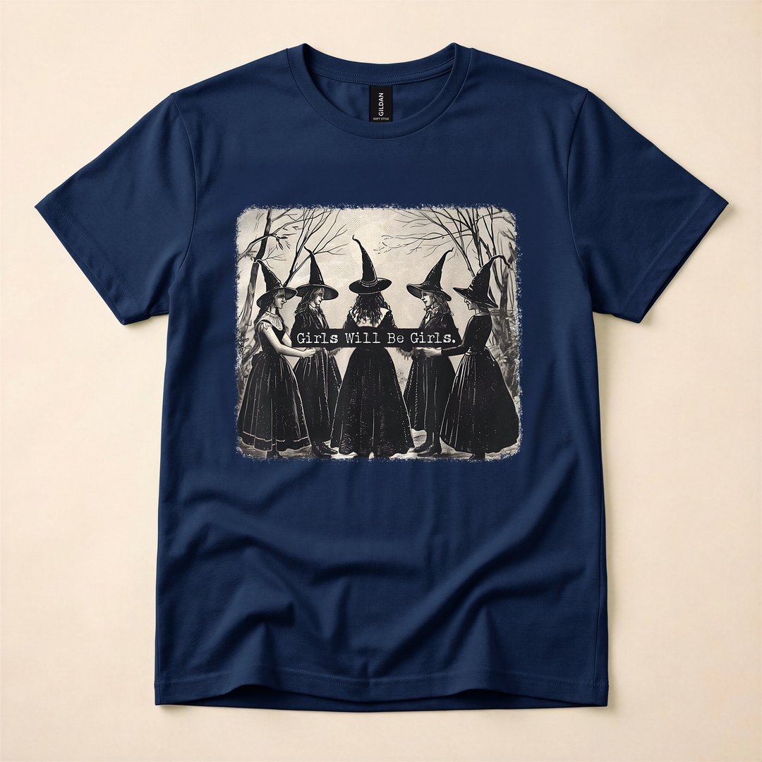 Girls Will Be Girls Funny Witchy Vibes T-Shirt, Halloween Spooky Season Graphic Tee for Her - photo 2