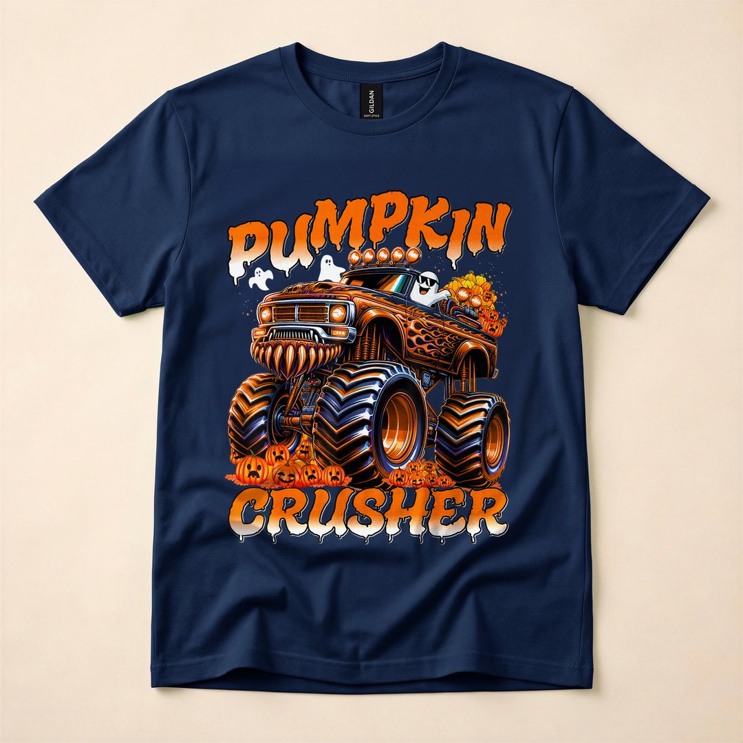 Pumpkin Crusher Monster Truck Halloween Boys T-Shirt - photo 2