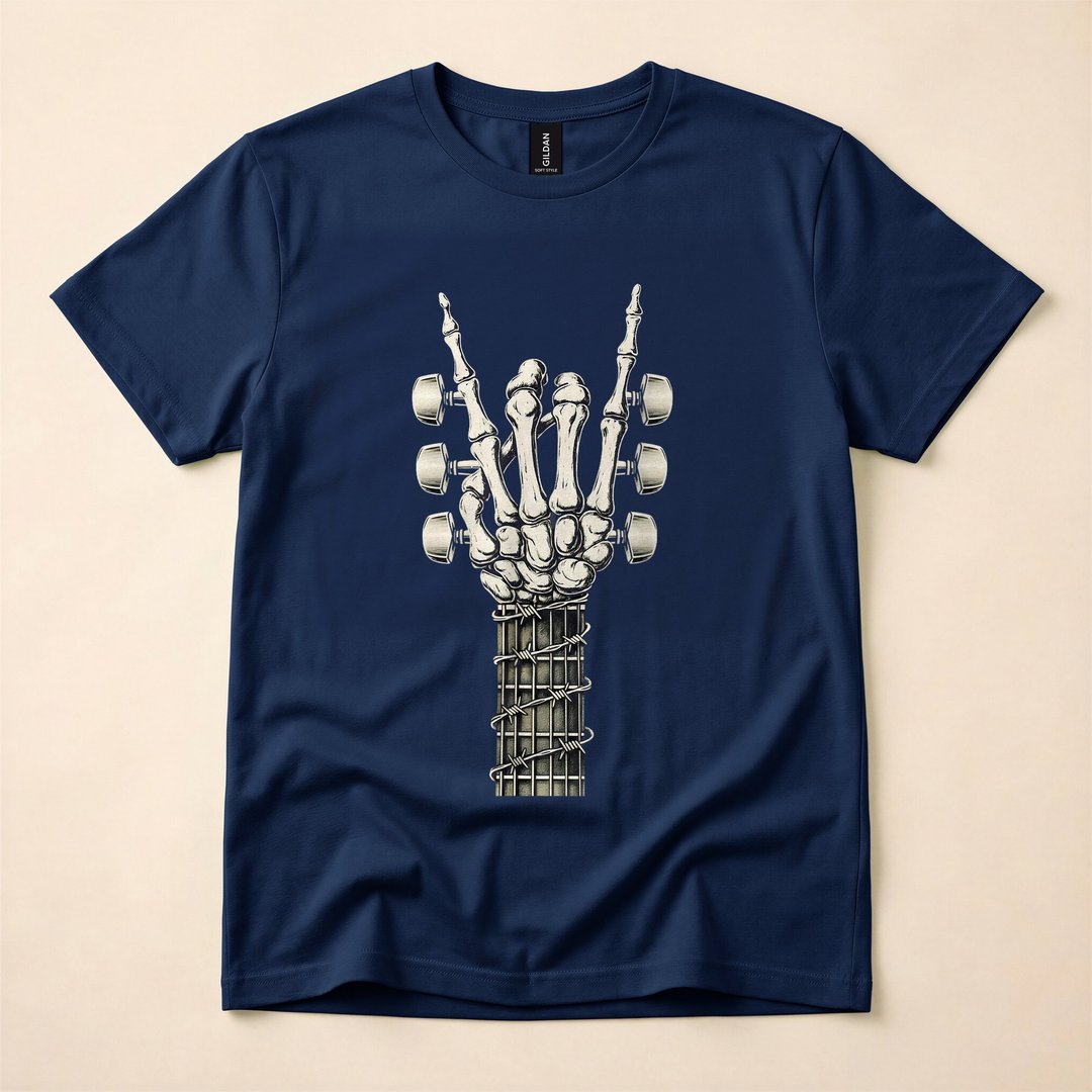 Skeleton Hand Rock On Guitarist Music T-Shirt - photo 2