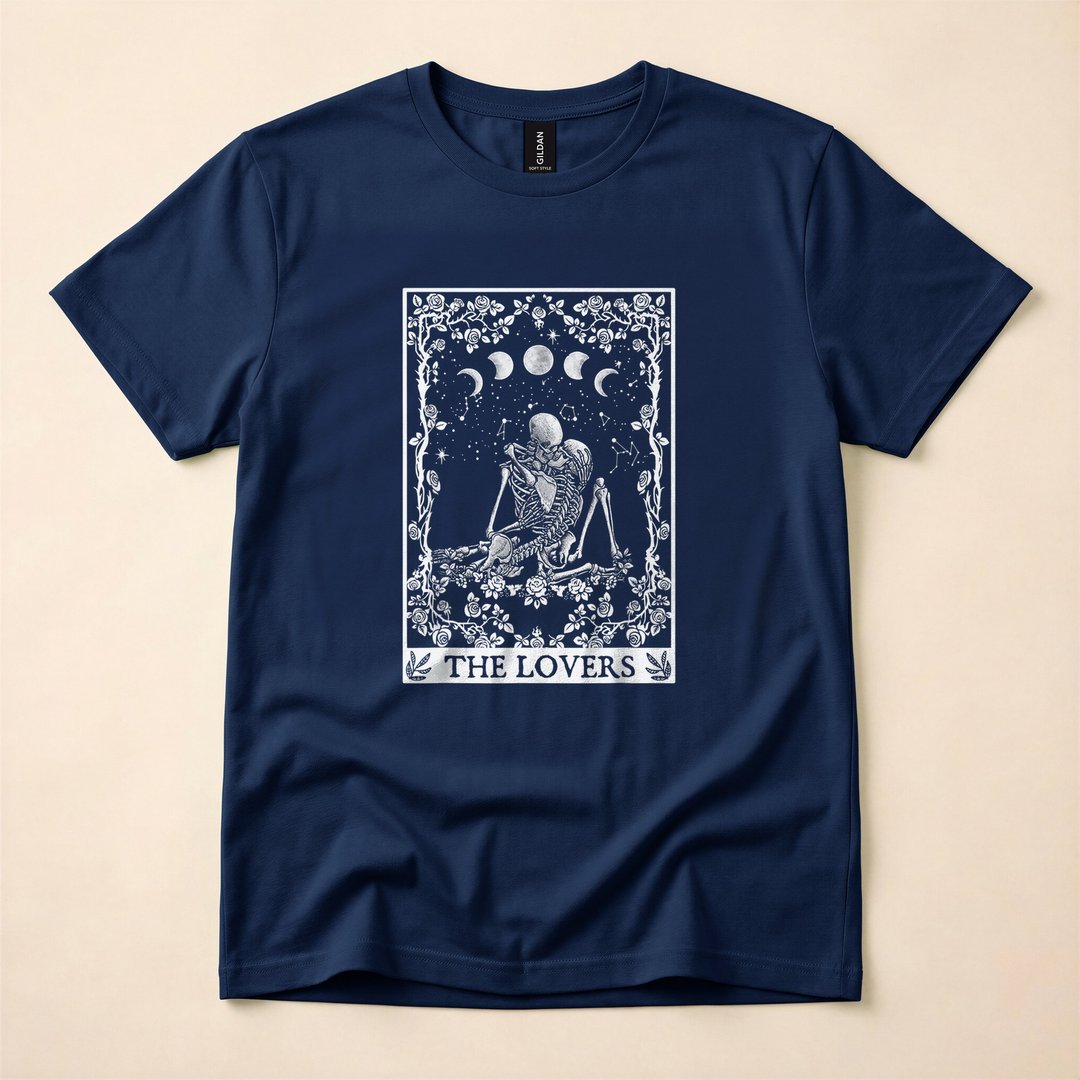 Celestial Skeleton The Lovers Tarot Moon T-Shirt - photo 2