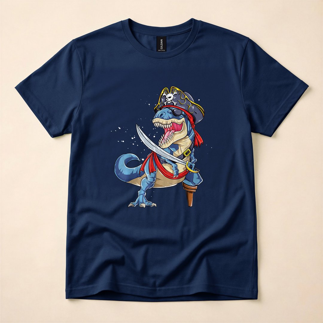 Pirate T-Rex Jolly Roger Funny Halloween T-Shirt - photo 2