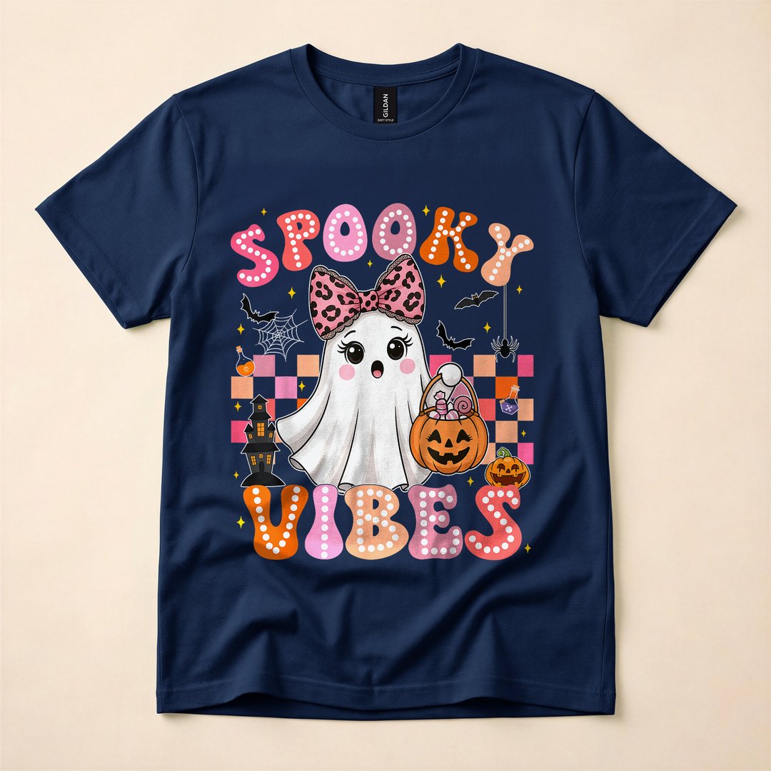 Groovy Spooky Vibes Cute Boo Ghost Halloween T-Shirt - photo 2