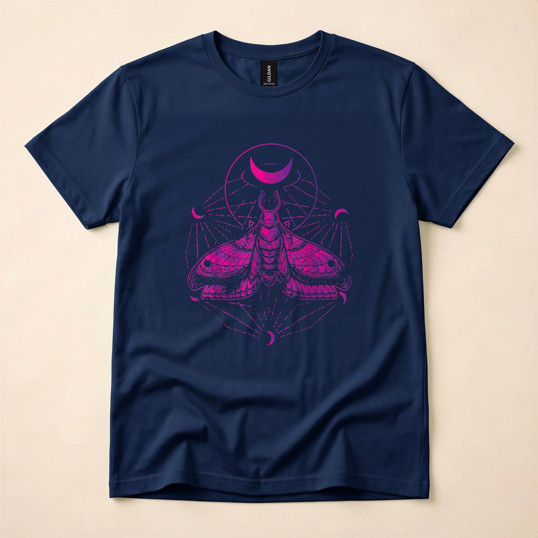 Goth Moth Crescent Moon Creepy Aesthetic T-Shirt - photo 2