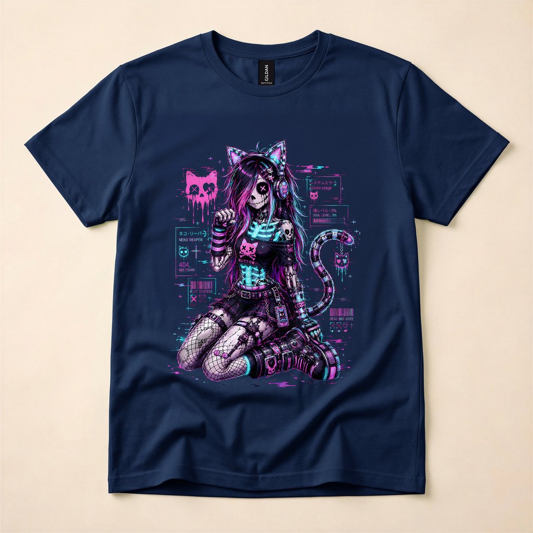 Cyber Goth Skeleton Glitch Anime Y2K T-Shirt - photo 2