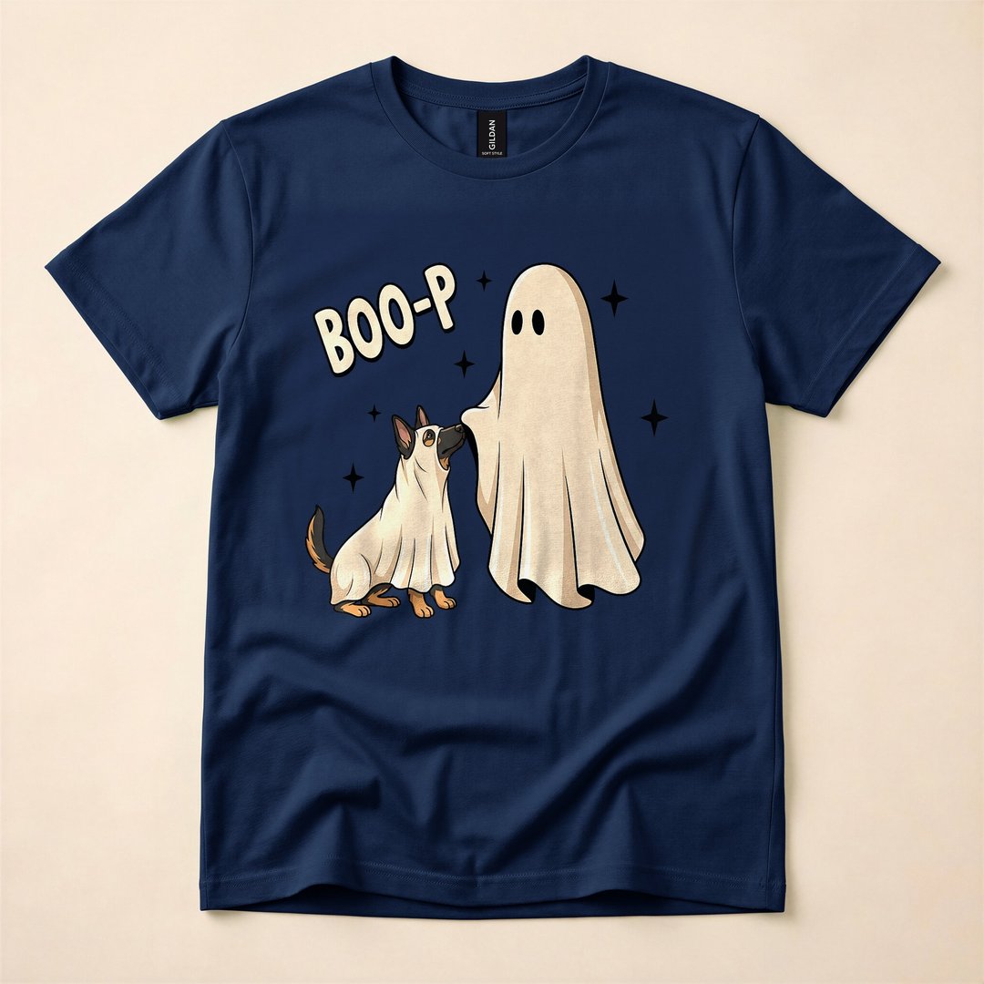 Boo-P Ghost Booping a German Shepherd Cute Halloween T-Shirt - photo 2