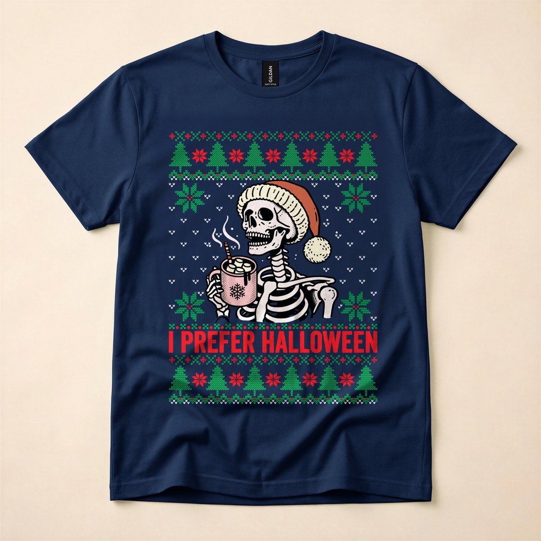 I Prefer Halloween Funny Anti-Christmas T-Shirt - photo 2