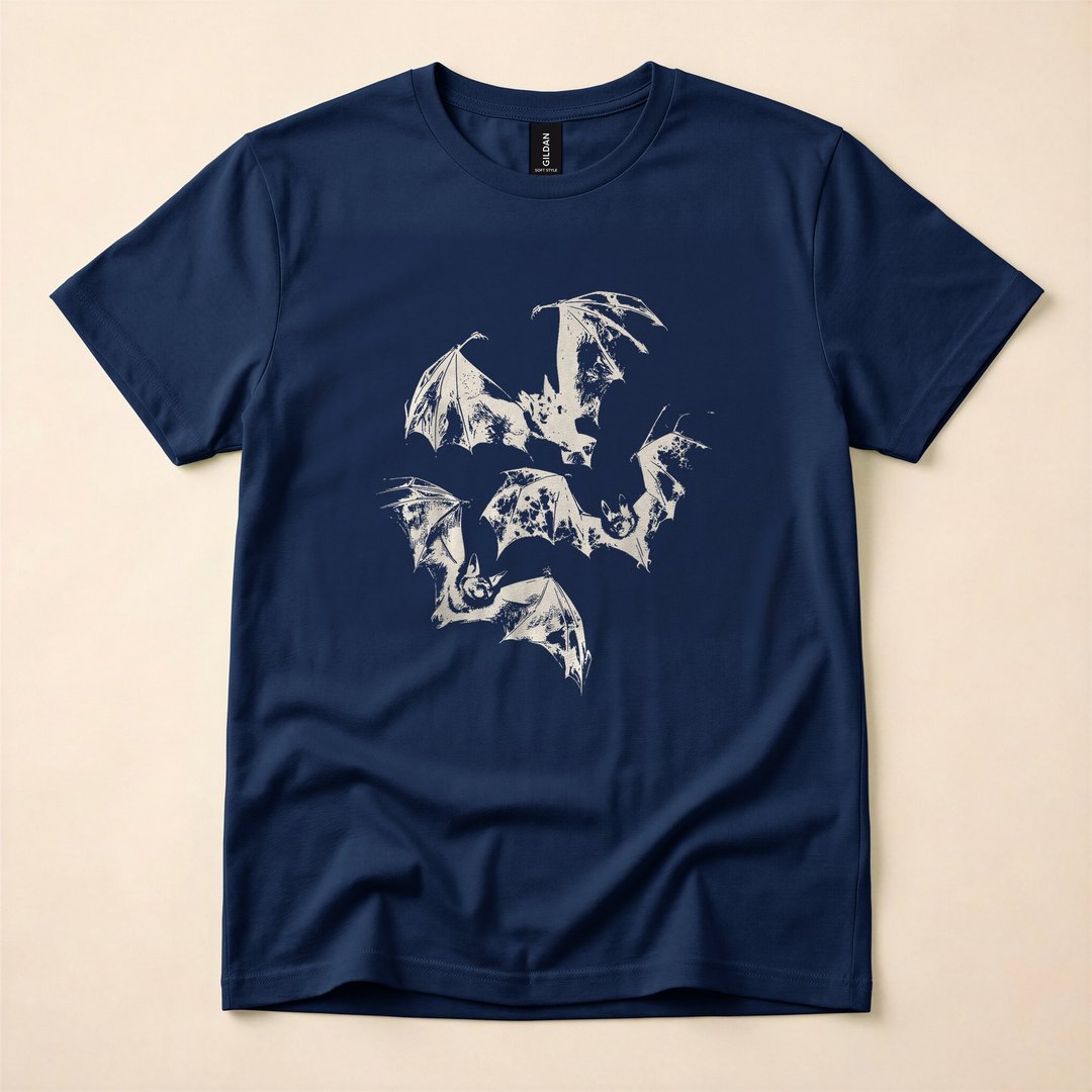 Three Bats Vintage Washed Gothic Halloween T-Shirt - photo 2