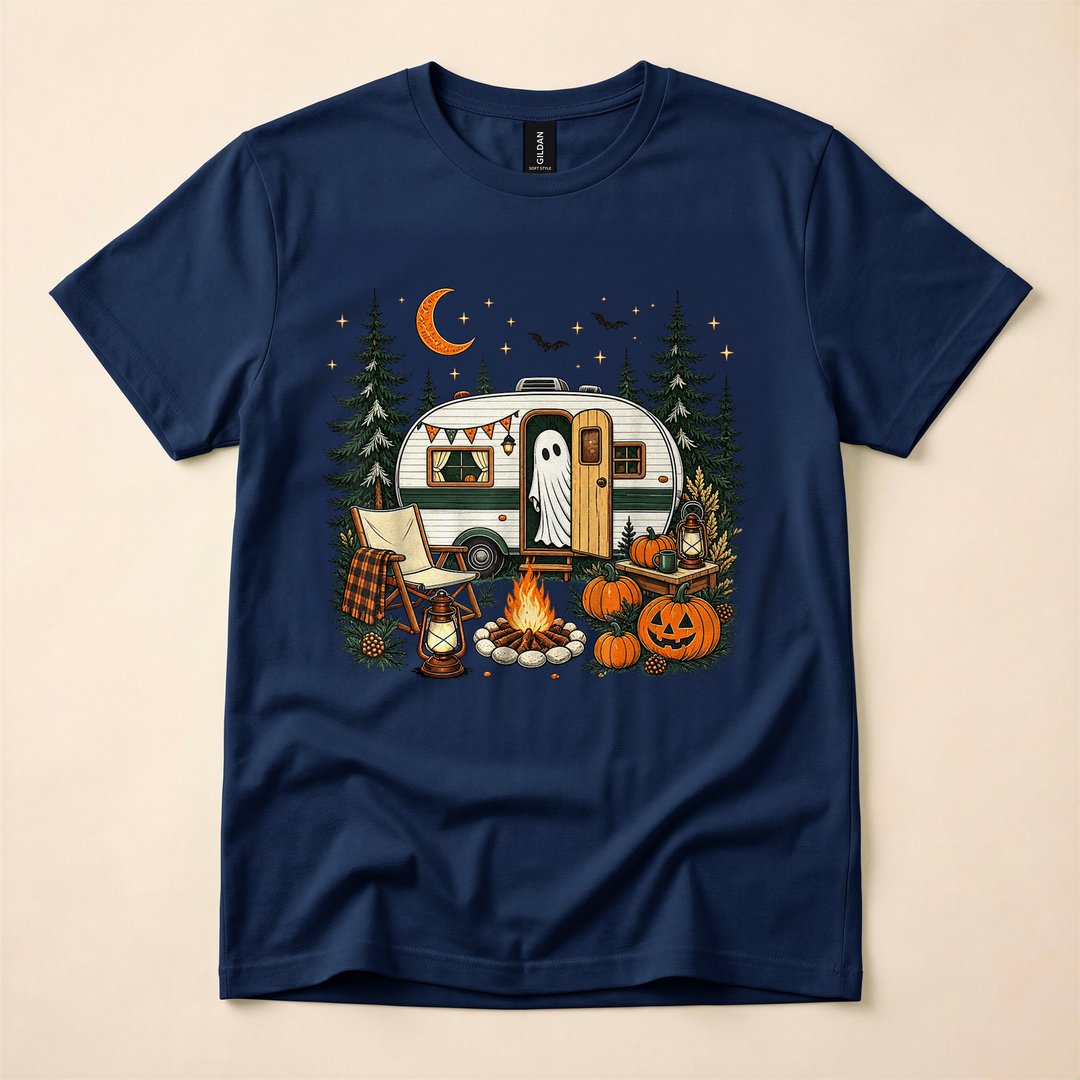 Ghost Fall RV Camping Autumn Moon Funny Halloween T-Shirt - photo 2