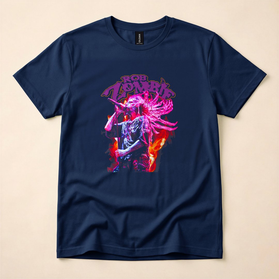 Rob Zombie Fire Flames Horror Rock T-Shirt, Halloween Spooky Season Graphic Tee - photo 2