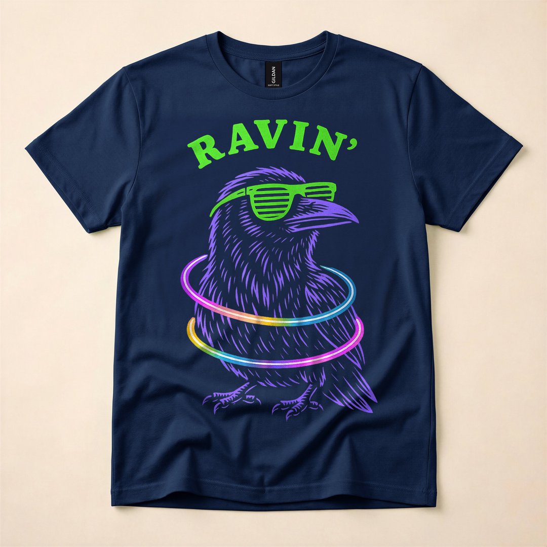 Ravin Raven EDM Techno Halloween Rave Party T-Shirt - photo 2