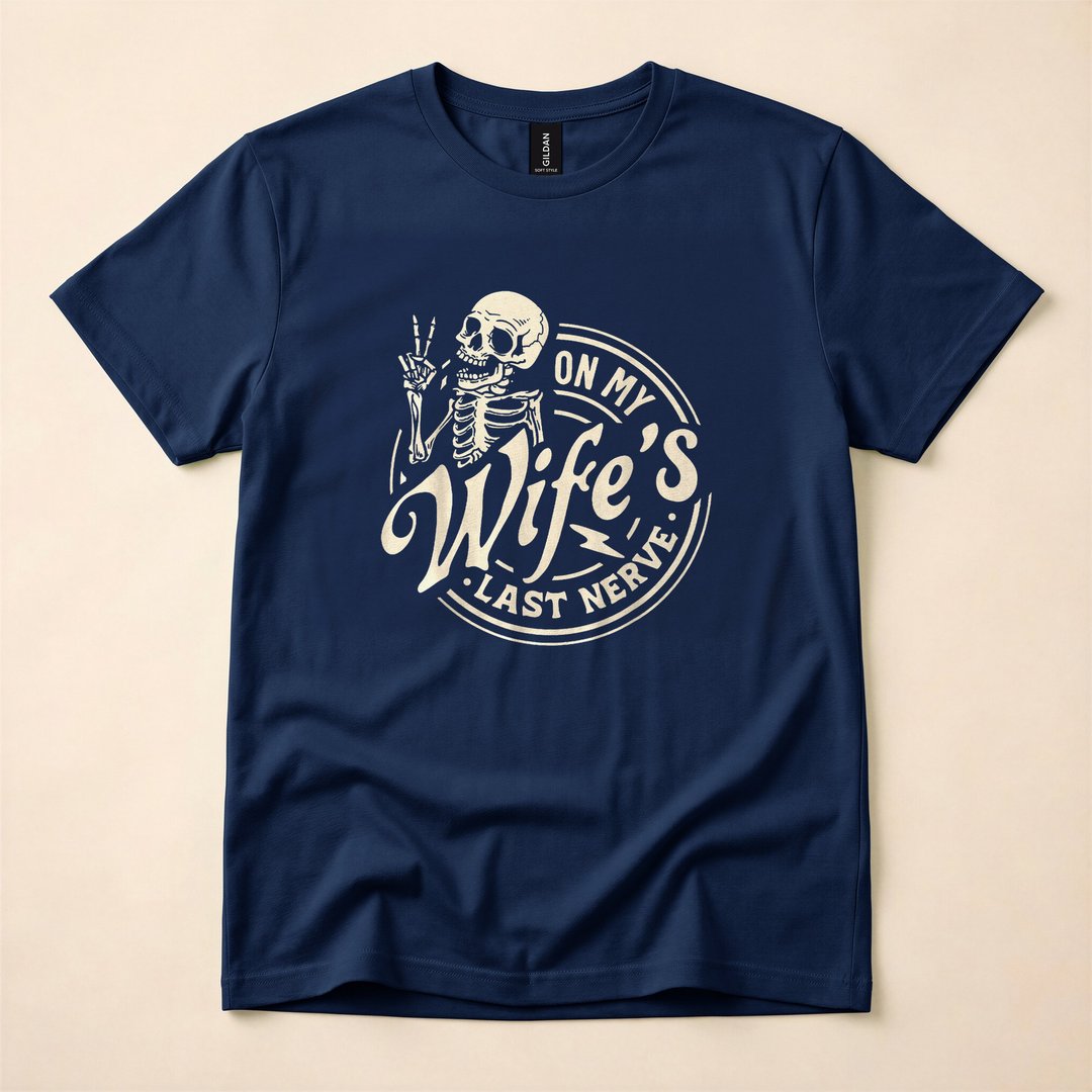 On My Wife's Last Nerve Funny Skeleton Halloween T-Shirt - photo 2