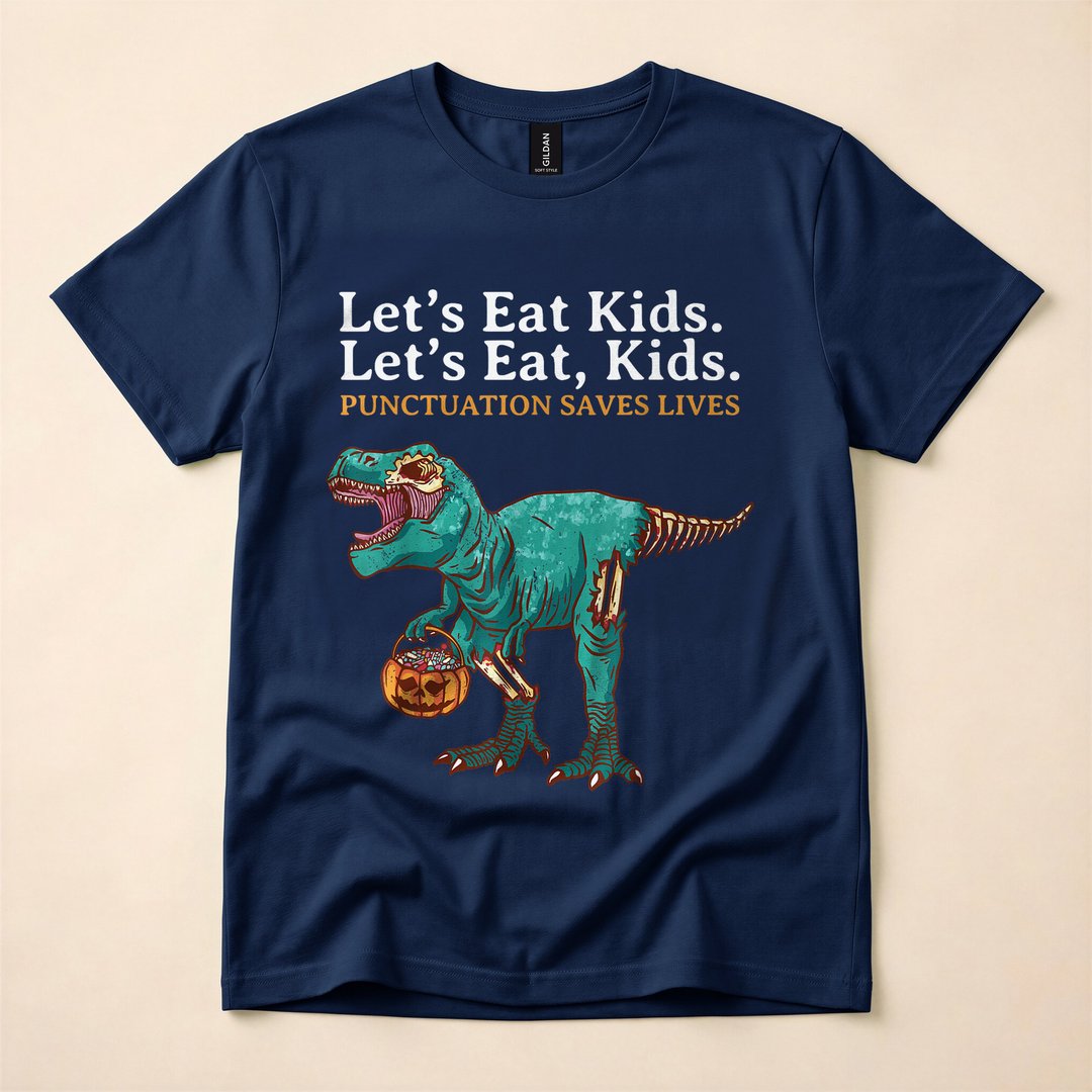 Let's Eat Kids Zombie Dinosaur Trick Or Treat T-Shirt - photo 2