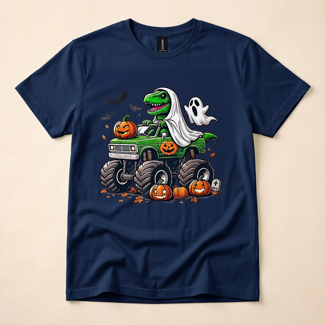 Ghost T-Rex Dinosaur Kids Halloween T-Shirt - photo 2