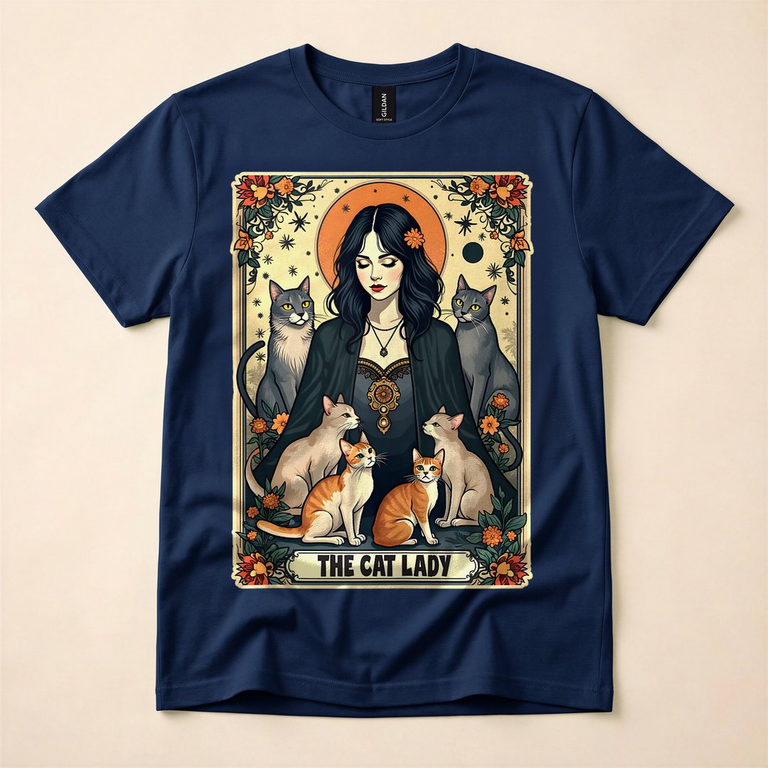 The Cat Lady Tarot Card Witchy Gothic Cat Mom T-Shirt - photo 2