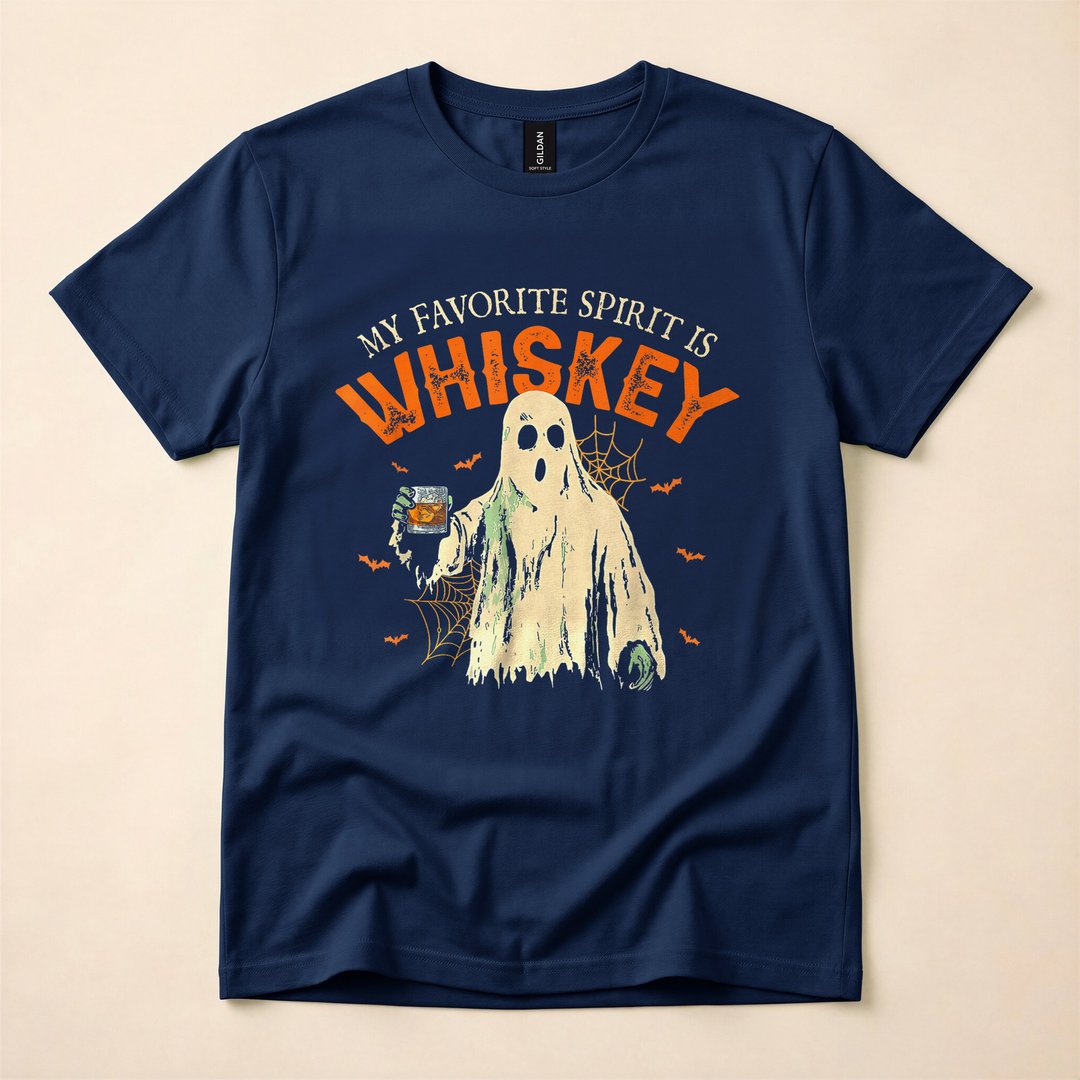 My Favorite Spirit Is Whiskey Funny Ghost Halloween T-Shirt - photo 2