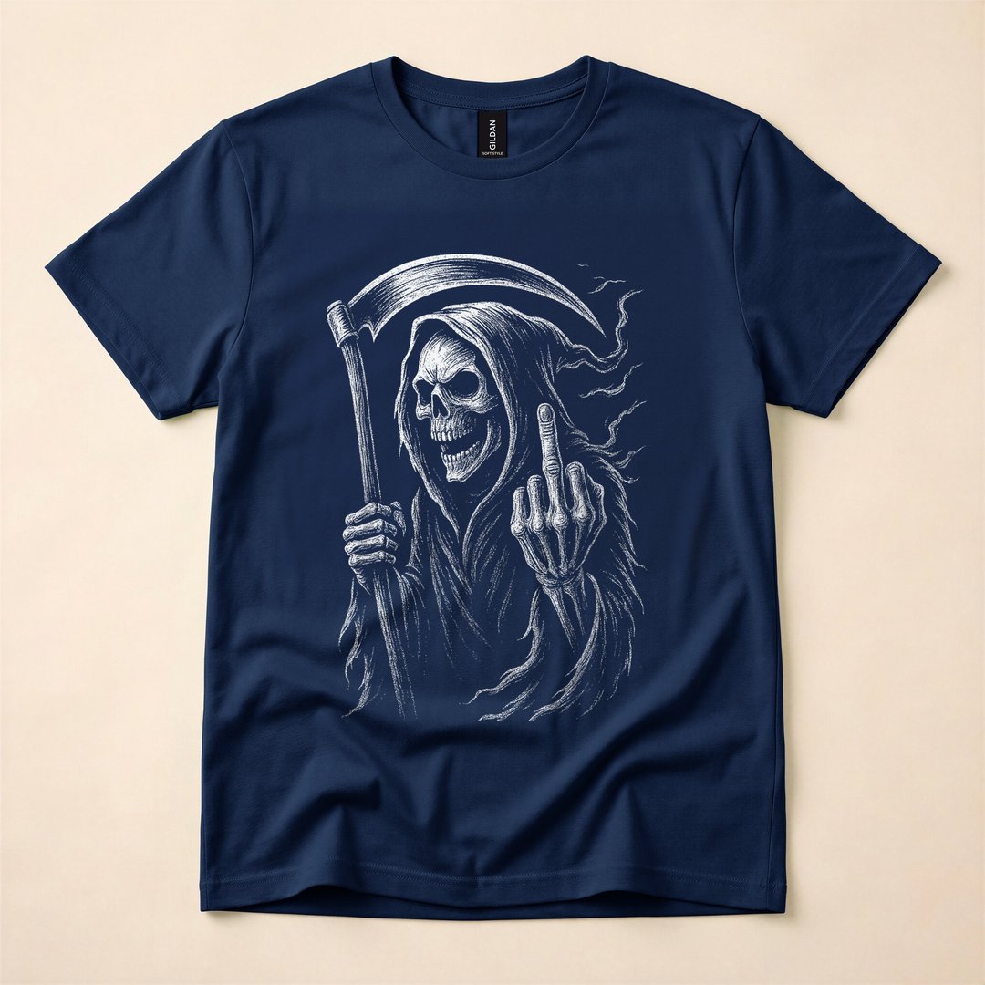 Grim Reaper Middle Finger Angel of Death Dark Horror T-Shirt - photo 2