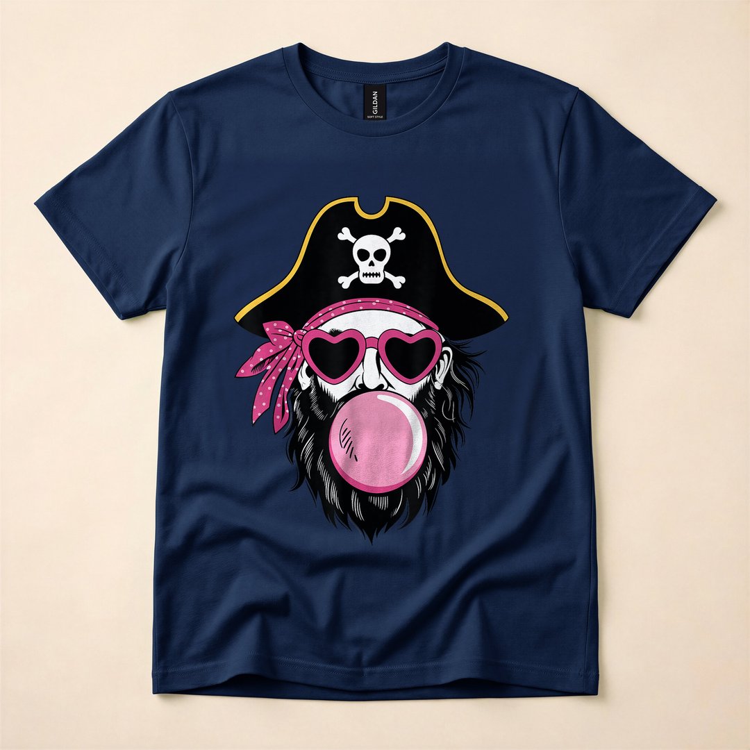 Preppy Pink Pirate Bubble Gum Halloween Mascot T-Shirt - photo 2