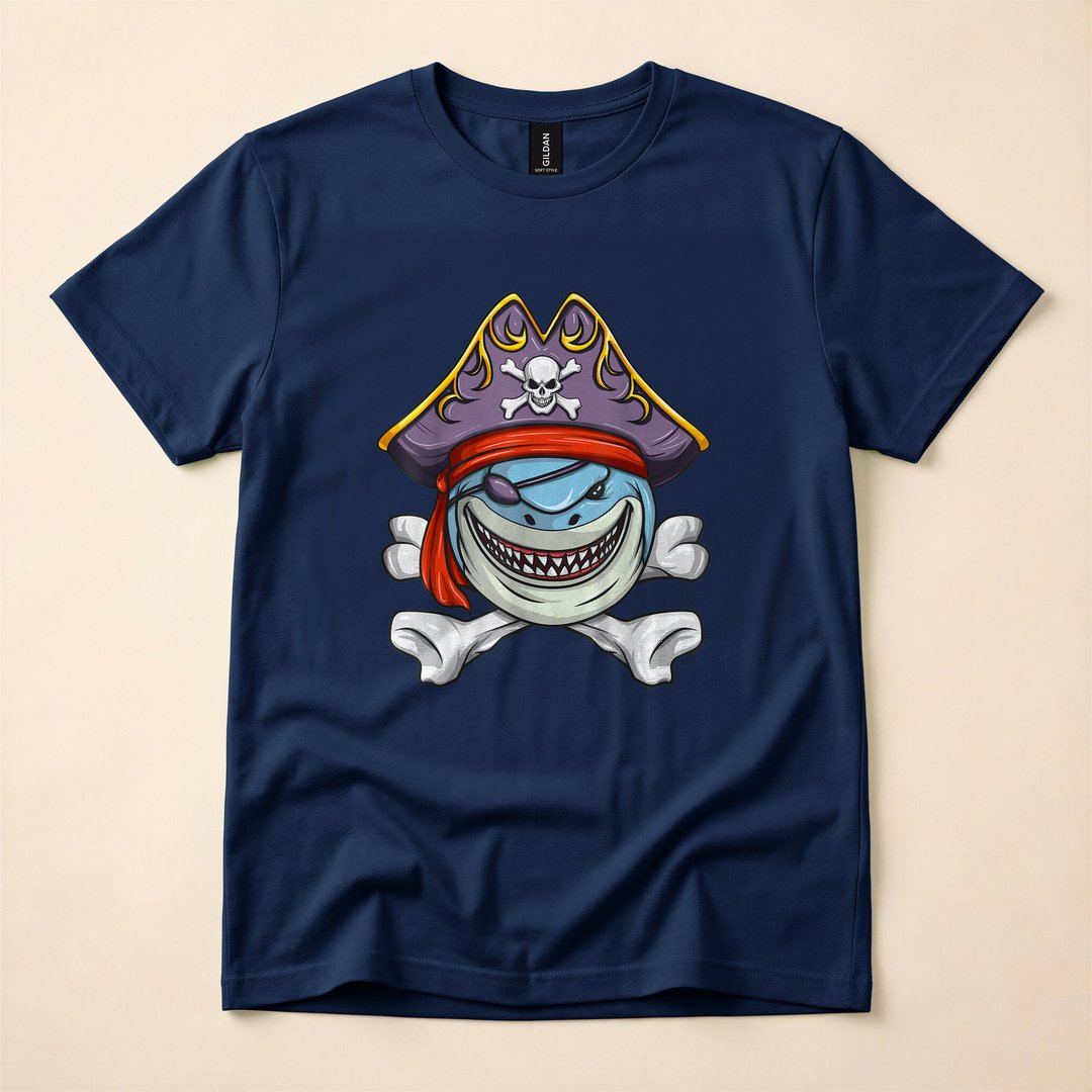 Pirate Shark Crossbones Funny Halloween Costume T-Shirt - photo 2