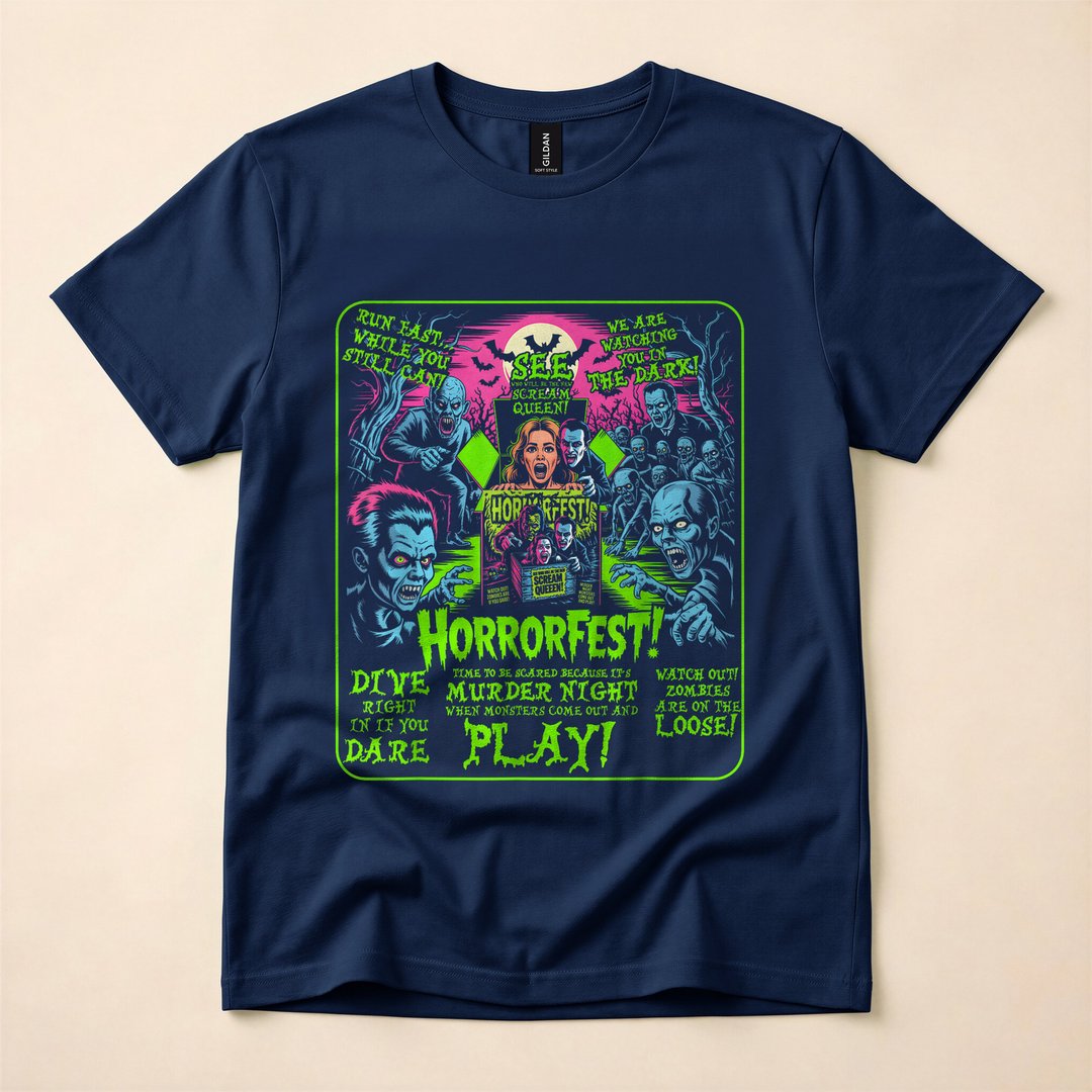 Vintage Horrorfest Retro Halloween Movie Poster T-Shirt - photo 2