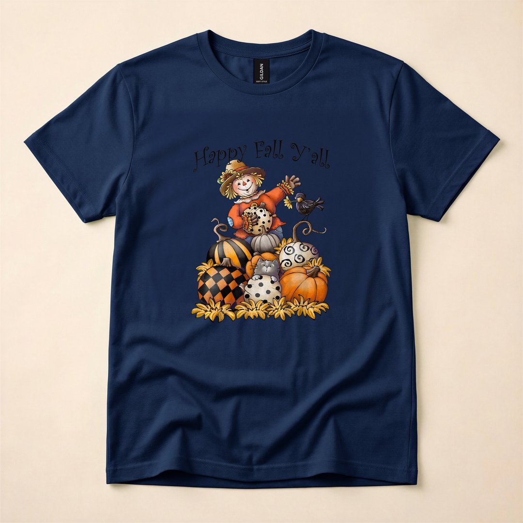Scarecrow Happy Fall Y'all Pumpkin Harvest T-Shirt - photo 2