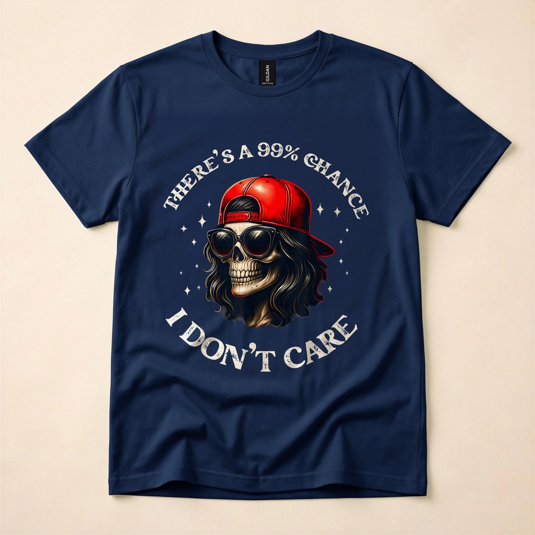 99 Percent Chance I Don't Care Sarcastic Skeleton T-Shirt - photo 2
