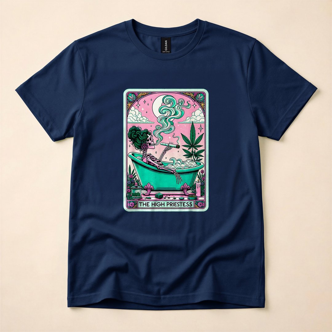 The High Priestess Retro Skeleton Tarot Card Halloween T-Shirt - photo 2