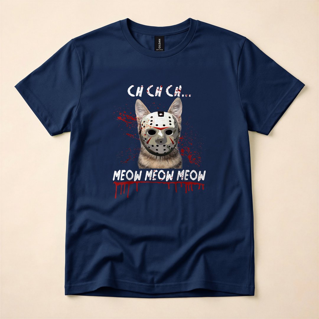 Ch Ch Ch Meow Meow Scary Halloween Cat T-Shirt, Funny Spooky Season Graphic Tee - photo 2