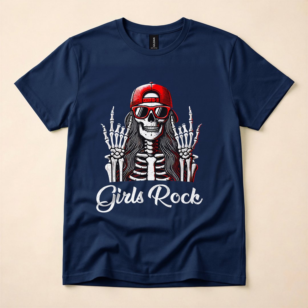 Skeleton Rocker Punk Rock Girl Halloween T-Shirt - photo 2