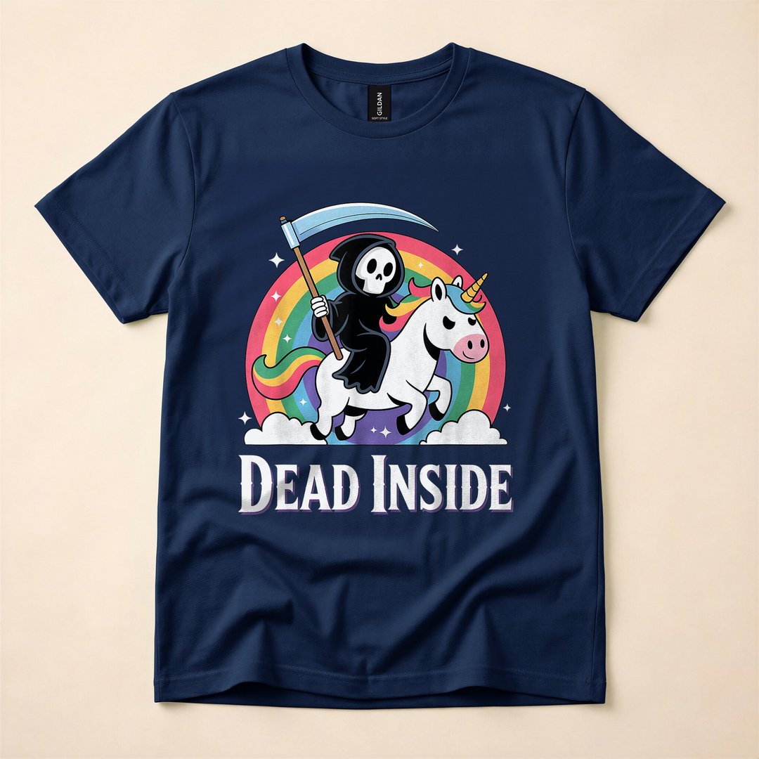 Grim Reaper Rainbow Unicorn Dead Inside Funny T-Shirt - photo 2