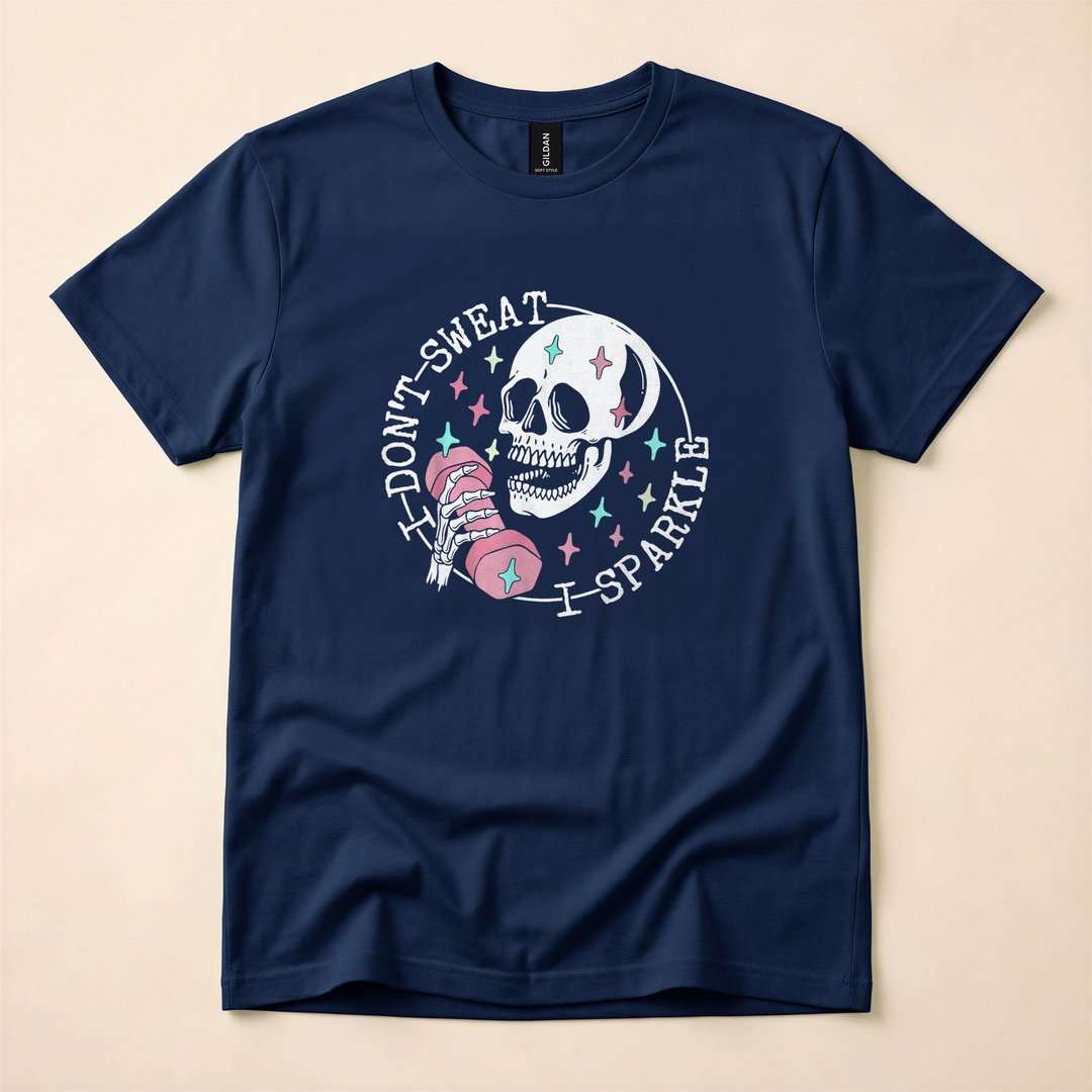 I Don't Sweat I Sparkle Funny Skeleton Gym T-Shirt - photo 2