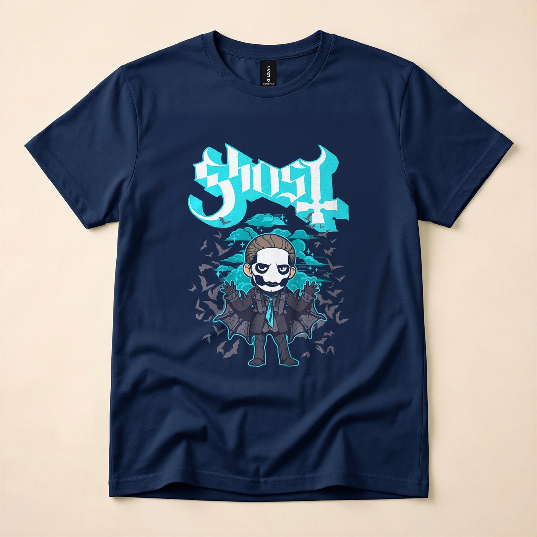 Cute Ghost in a Bat Costume Kawaii Halloween T-Shirt - photo 2
