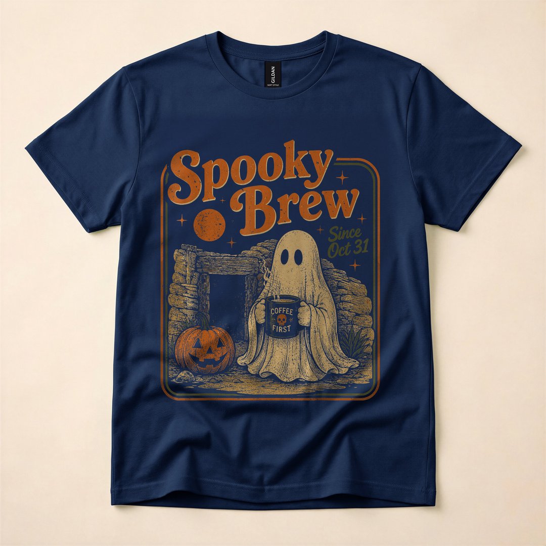Spooky Brew Ghost Coffee Lover Vintage Halloween T-Shirt - photo 2