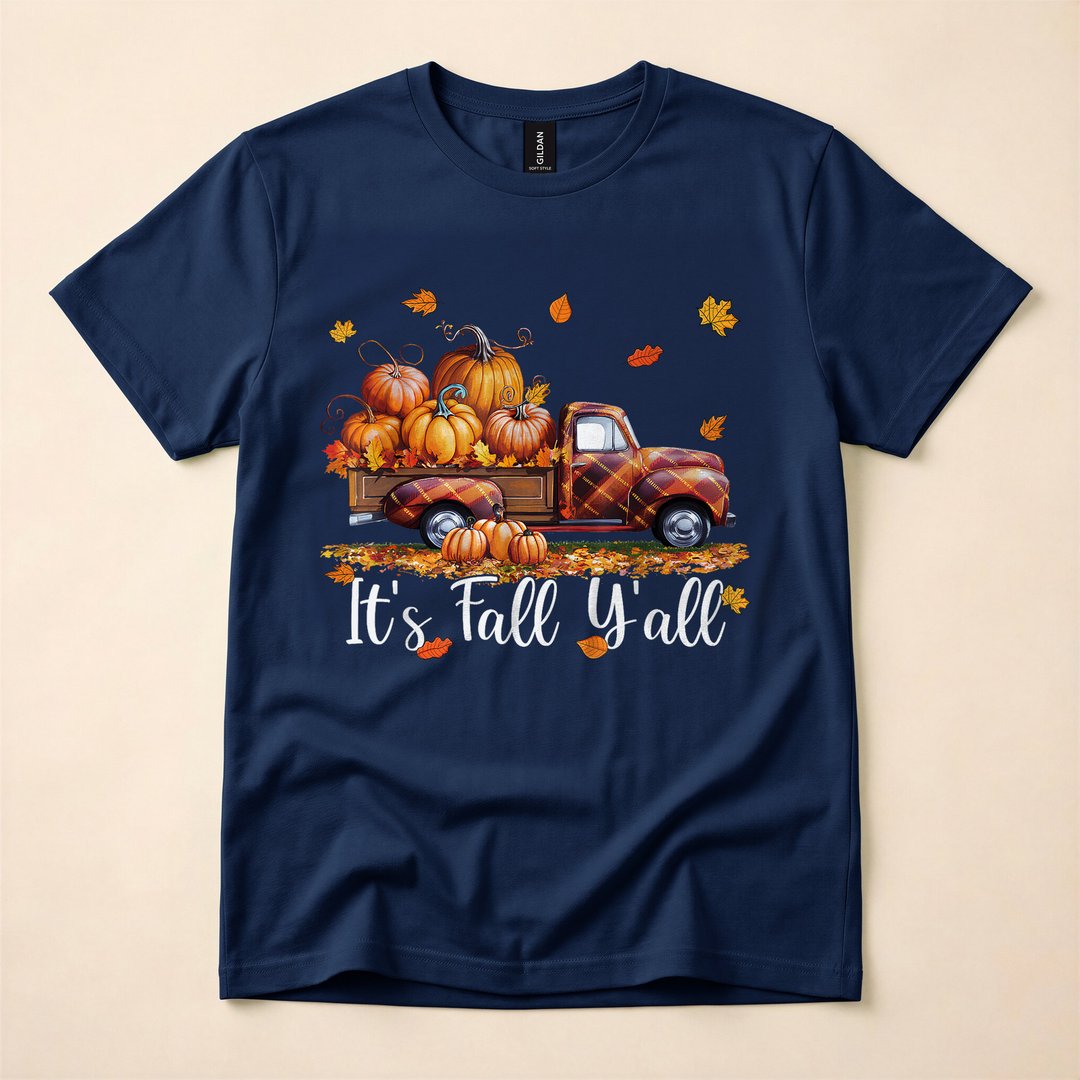 It's Fall Y'all Pumpkin Truck Autumn T-Shirt - photo 2