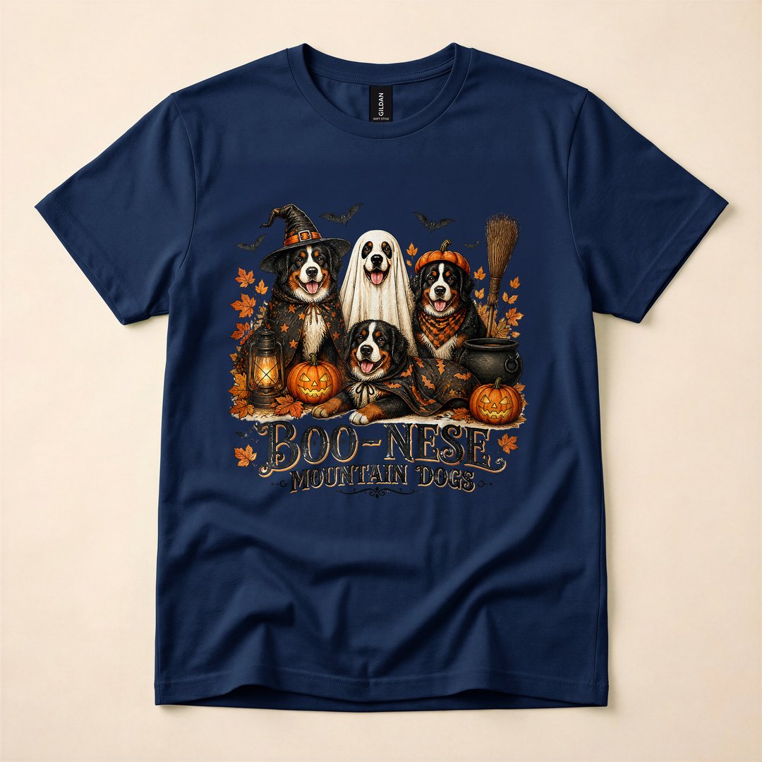 Boo-Nese Mountain Dog Pumpkin Witch Spooky T-Shirt - photo 2