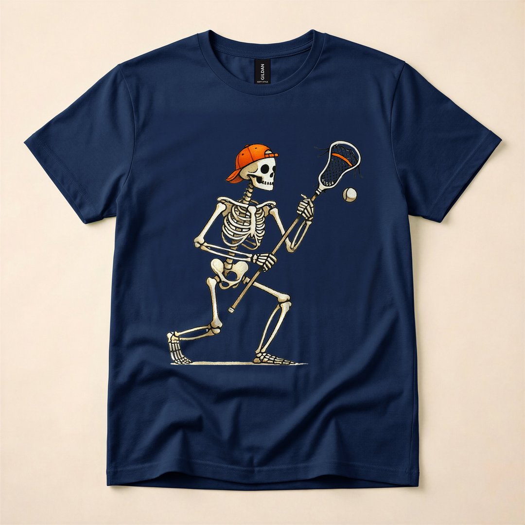 Skeleton Lacrosse Player Funny Halloween Costume T-Shirt - photo 2
