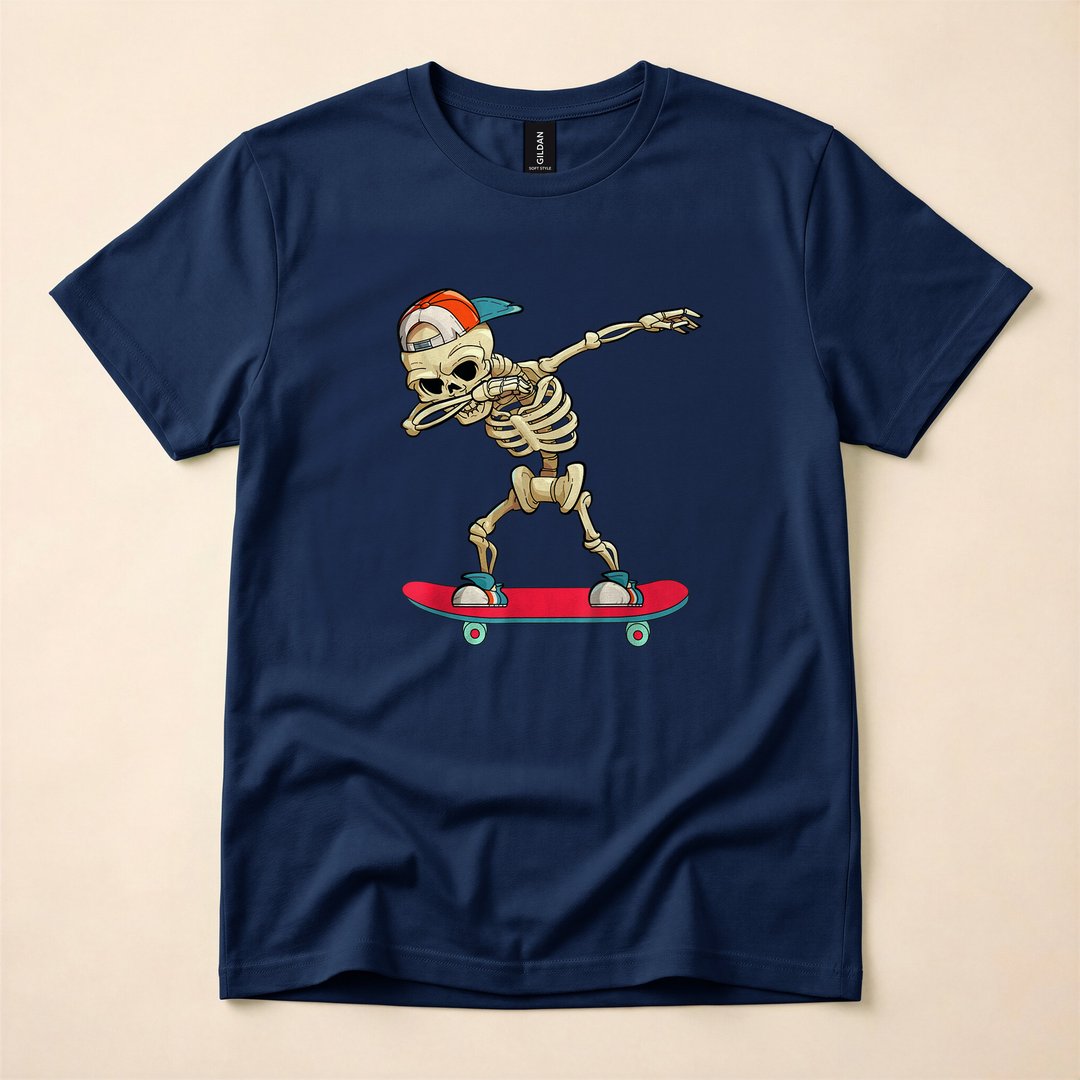 Dabbing Skeleton on a Skateboard Funny Halloween T-Shirt - photo 2