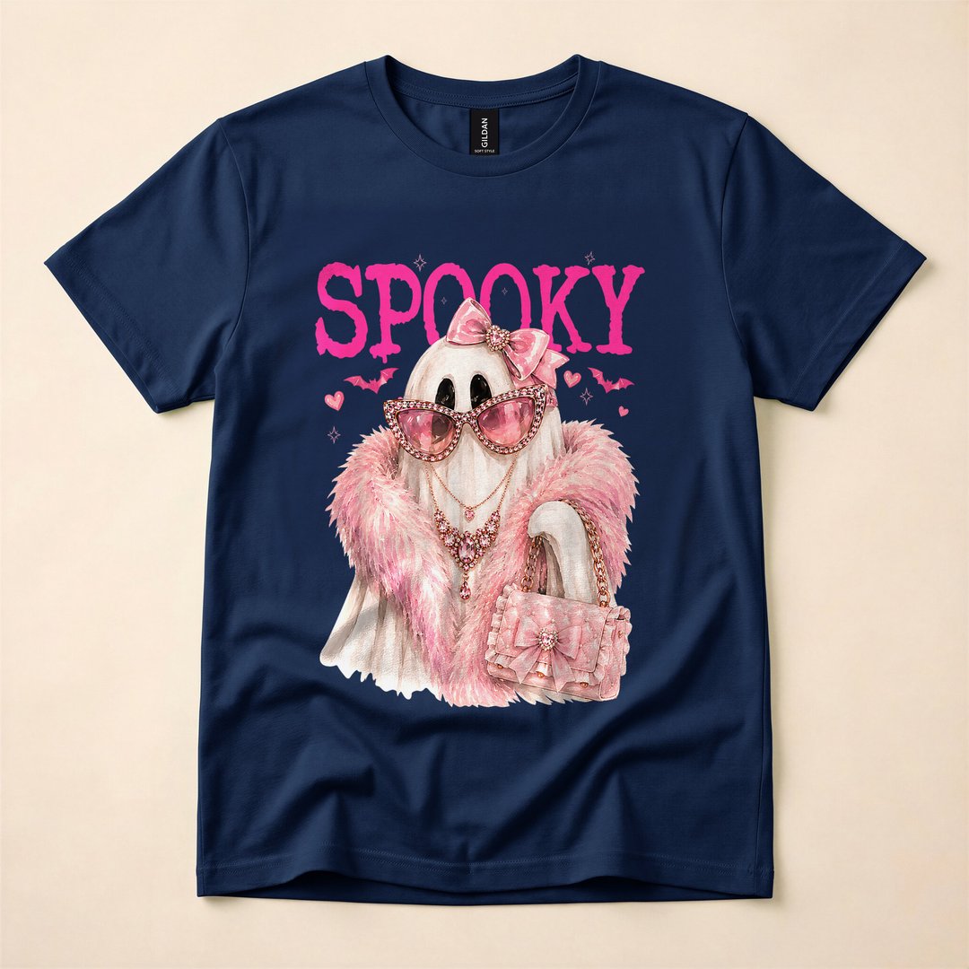 Glam Ghost Preppy Boujee Leopard Halloween Boo T-Shirt - photo 2